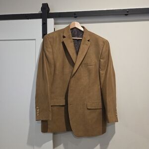 L.A. Attitude Brown Paisley Satin Lined Tan Ultra-Suede Suit Jacket sz 44reg